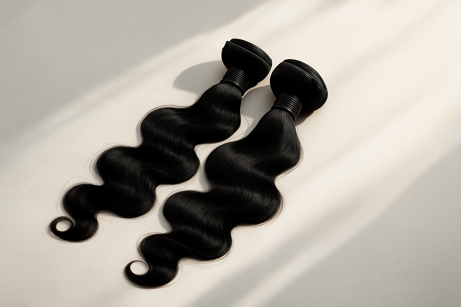 Natural raw wavy hair extension bundle with soft studio lighting